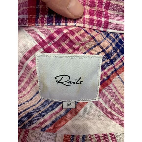 Rails Charli White Peach Fuschia Plaid Shirt Size XS - Picture 8 of 13